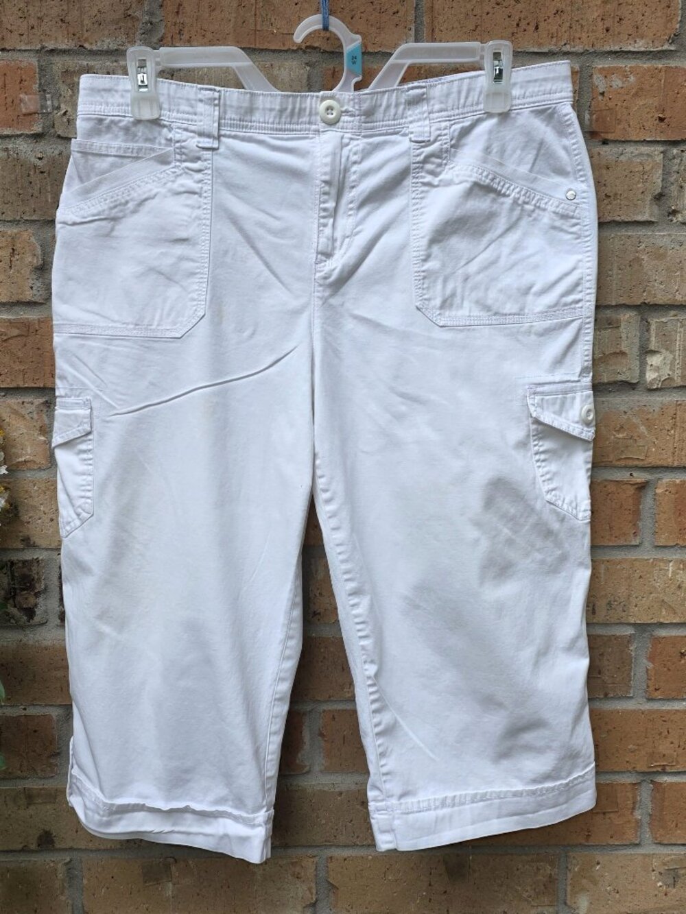 Gloria Vanderbilt Womens Crop Capri Cargo Pants DAWN White Size 14